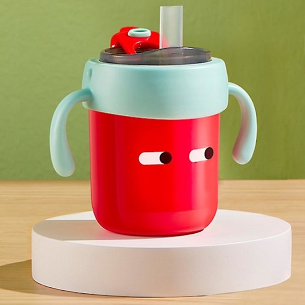 300ml Småbarn Rustfritt Stål Sippy Kopp med Skala, Håndtak Anti-Fall Bærbar Babykopp (Ingen FDA, BPA) Multicolor Red