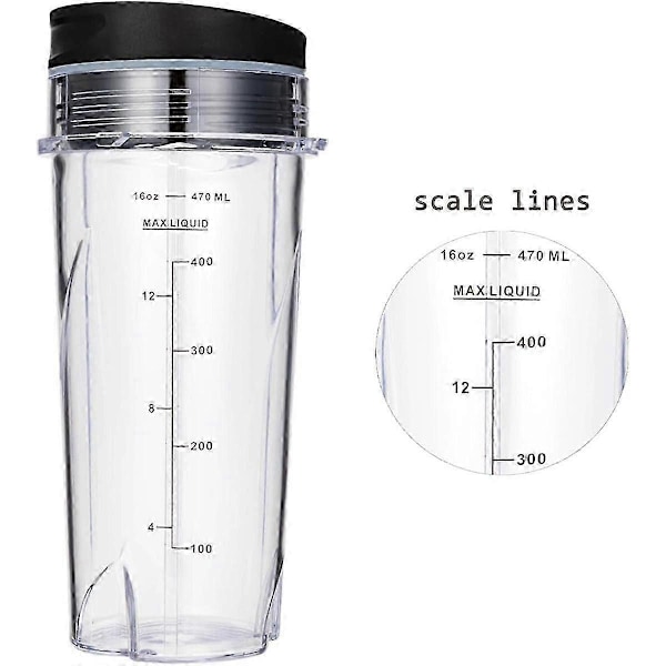 16Oz Erstatningskopper til Ninja QB3001SS Passer til Kompakt Personlig Blender, med Låg - 2 Pak