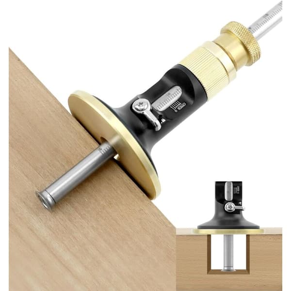 Målemåler med mikrojustering. Dybdemåler i 304 rustfrit stål. Metrisk aflæsning: 12 cm med 0,2 mm intervaller.
