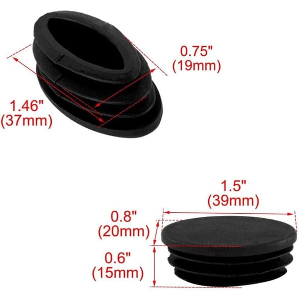 Sæt med 10 ovale sorte stolebenshætter i plast, 20 x 40 mm