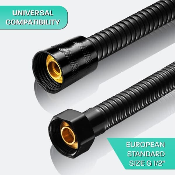 Universal 2m Svart Duschslang i Rostfritt Stål Anti-Twist Duschslang