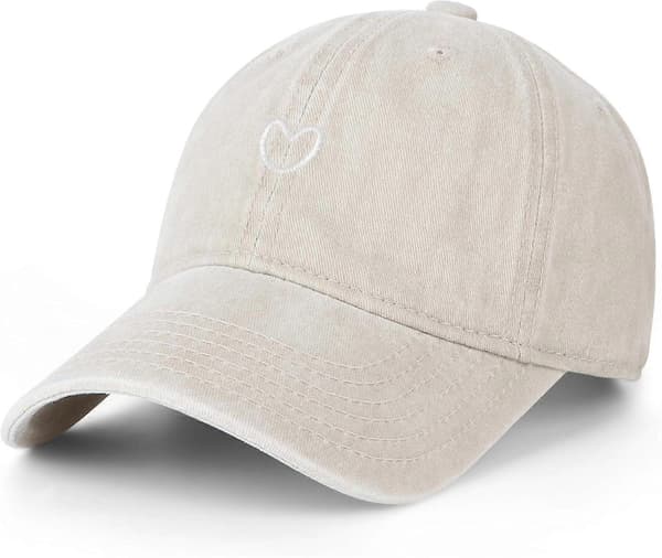Baseballcaps for kvinner, vintage vasket bomull, kjærlighetshjerte brodert, justerbar sommerhatt