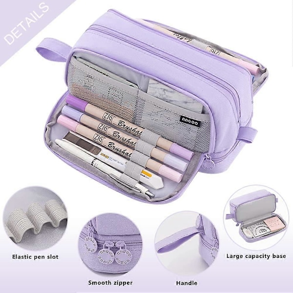 Pencil case, stor penalhus, penalhuse med 4 rum Purple