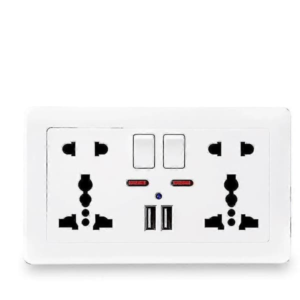 Vit Universell 5 Håls Vägguttag med LED-indikator