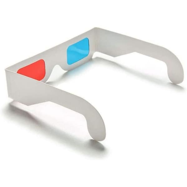 3D-papirbriller, anaglyf rød og cyan, hvit pappramme, 50 par
