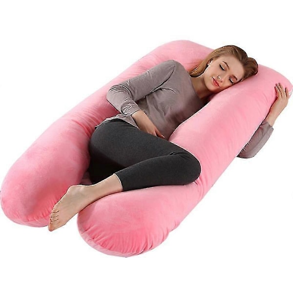 U-formet Graviditetsputer 130x70cm Gravid Kroppspute Myk Korallfleece Gravide Kvinner Side Sovende Sengetøy Avslappende Pute Pink