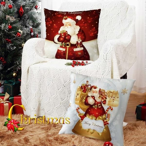 2 stycken julkuddfodral, 45 x 45 cm God Jul kuddfodral, 45 cm kuddfodral, jultomte klocka presentförpackning (MIX 2PCS Santa Claus B)