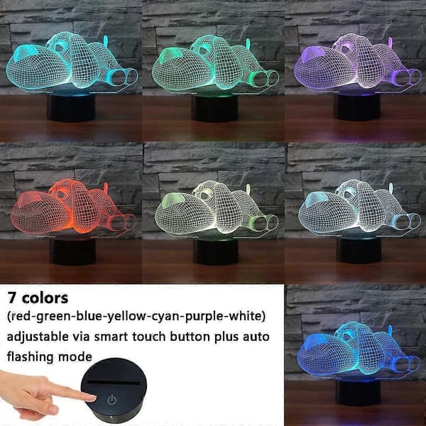 Nirvana 3D Illusionslampe LED Natlys, 3D Optiske Illusionslamper Bordlampe Natlys 7 Farver Touch Switch Skrivebordslampe Med USB-kabel 150cm Nat