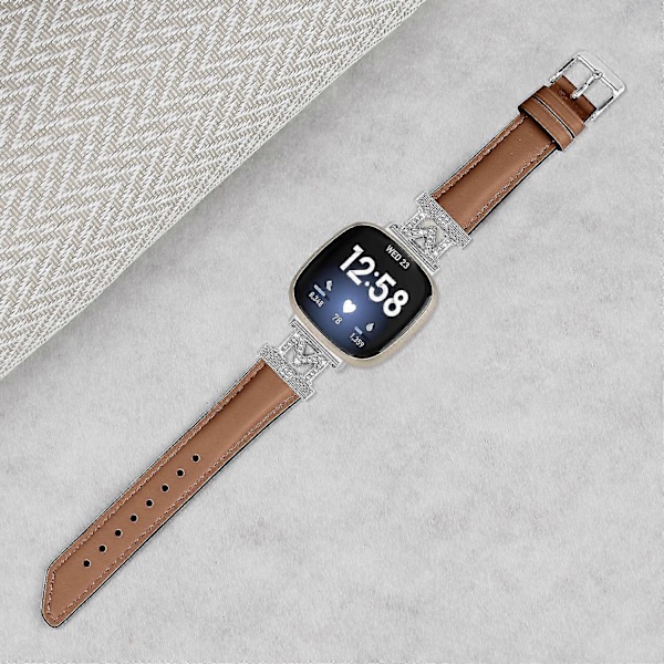 Ægte læderrem i M-form til Fitbit Versa 3/Versa 4/Sense/Sense 2 Brown Fitbit Versa 3