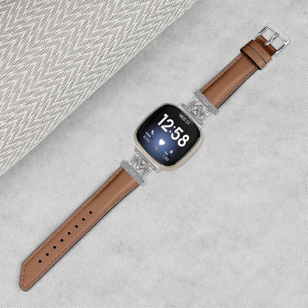 Ekte skinnrem i kuskinn med M-form for Fitbit Versa 3/Versa 4/Sense/Sense 2 Brown Fitbit Versa 3