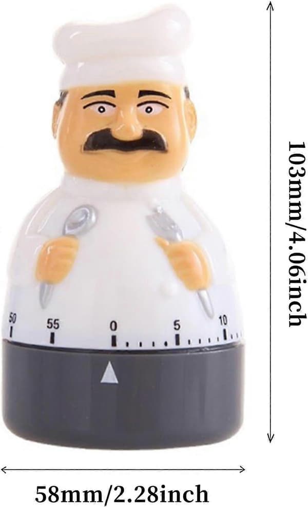 Egg Timer 60 minutter, mekanisk kjøkkentimer, roterende for matlaging, søt kokkdesign nedtellingstimer med alarm for dusjing, bad, baking