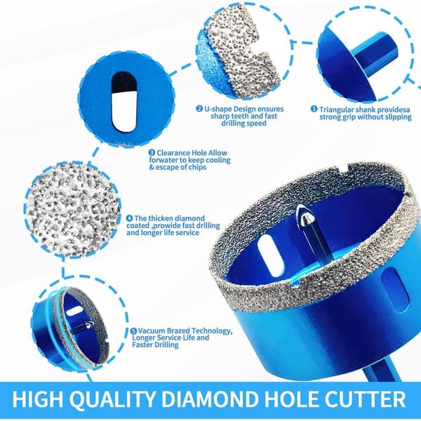 Diamanthulsav, 68 mm, med pilotbor til centrering, professionelle loddede diamantbor til fliser, porcelæn, glas, marmor og keramik