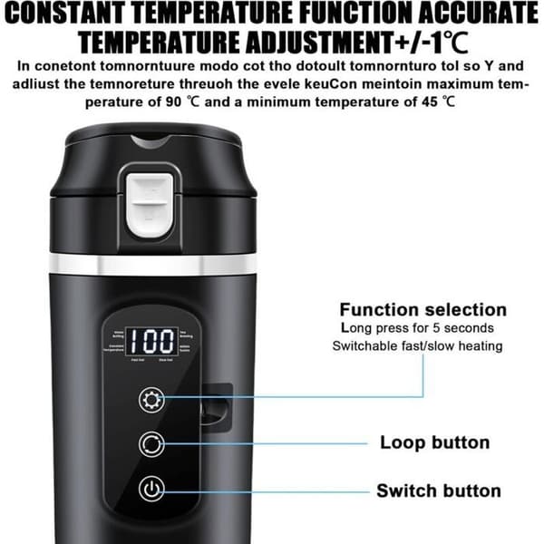 500 ml elektrisk reisevannkoker for bil, 12V/24V, 304 rustfritt stål interiør, egnet for biler