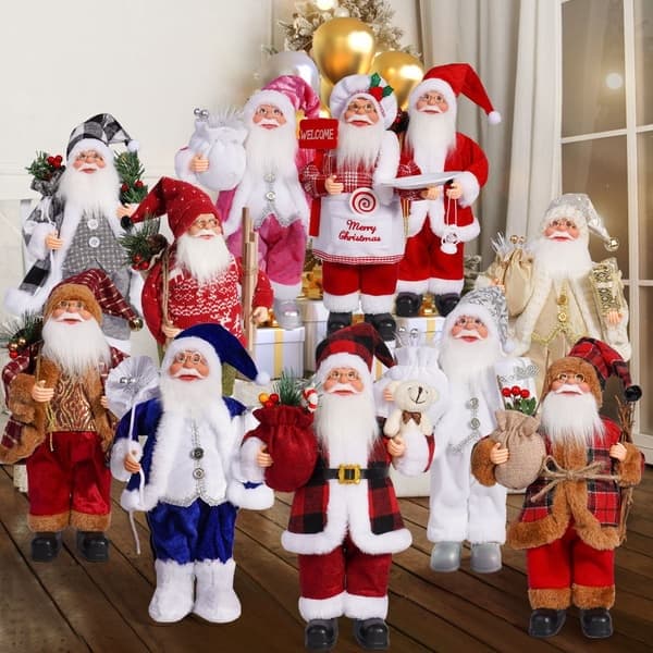 Jul 12-tommer Stående Julemandsfigur Julemandsdukke Gave Julepynt - Sort og Hvid Tern Julemand