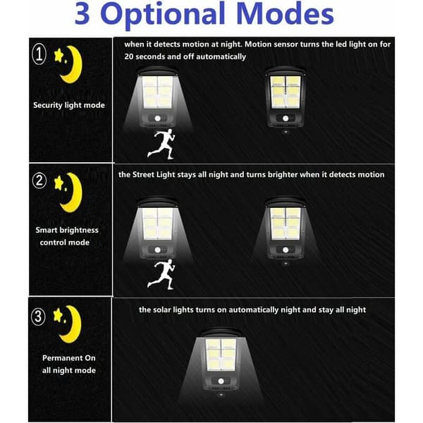 Utendørs solcellelampe, 6000LM LED gatelys solcelleflomlys bevegelsessensor 3 moduser IP67 vanntett for hage, garasje, gårdsplass, trapper
