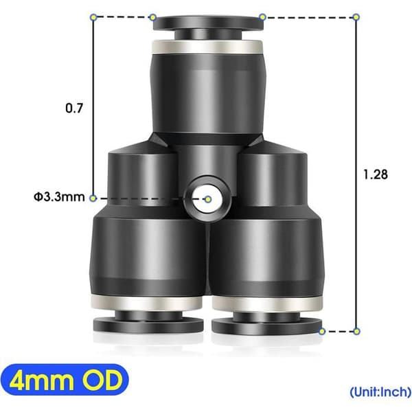 Pneumatisk Y-separator - Pakke med 10 - Sort plastik - 4 mm Push Fitting - Til trykluft - Di