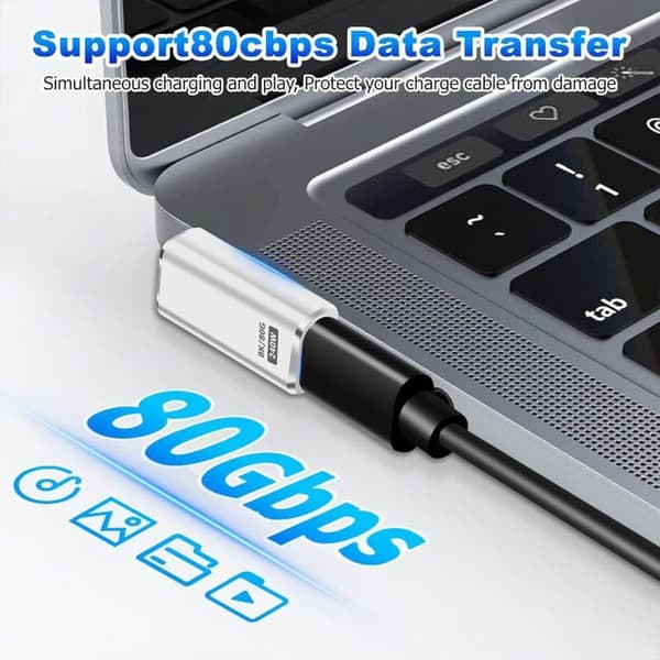 Pakke med 2 USB C 90° 80 Gbps USB C han til hun 240W Thunderbolt 5 forlængeradaptere til iPhone 15/16, tablet, telefon