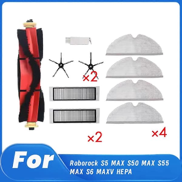 10 kpl Roborock S5 MAX S50 MAX S55 MAX S6 MAXV -pölynimurin pääsivuharja moppisuodatin