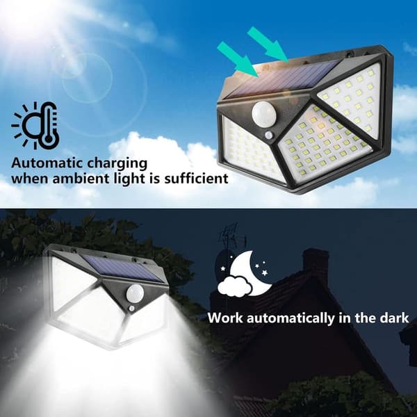 Utendørs solcellelampe med bevegelsessensor, LED-flomlys, utendørs vegglampe, IP65 vanntett solcelle-spotlight, 3 moduser, belysning for hage, garasje,