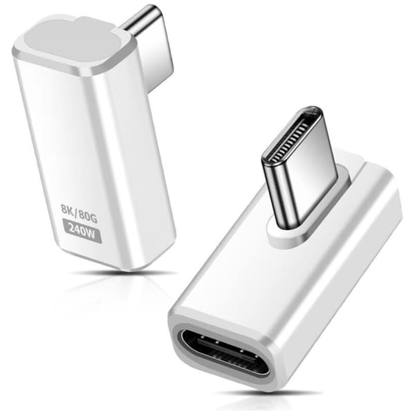 Pakke med 2 USB C 90° 80 Gbps USB C han til hun 240W Thunderbolt 5 forlængeradaptere til iPhone 15/16, tablet, telefon