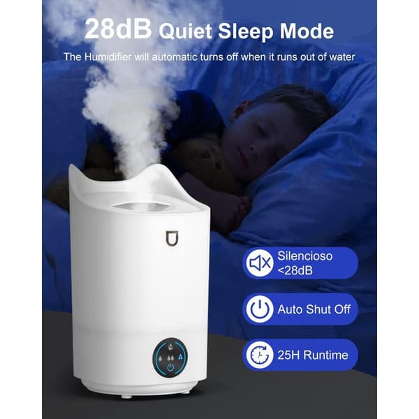 Soveromsluftfukter, 4L aromaluftefukter med 4 tåkemoduser, opptil 48 timer, 28 dB og BPA-fri for soverom, kontor, reise
