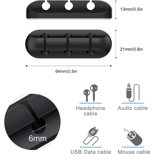 Kabelhållare Organizer Svart 2-pack