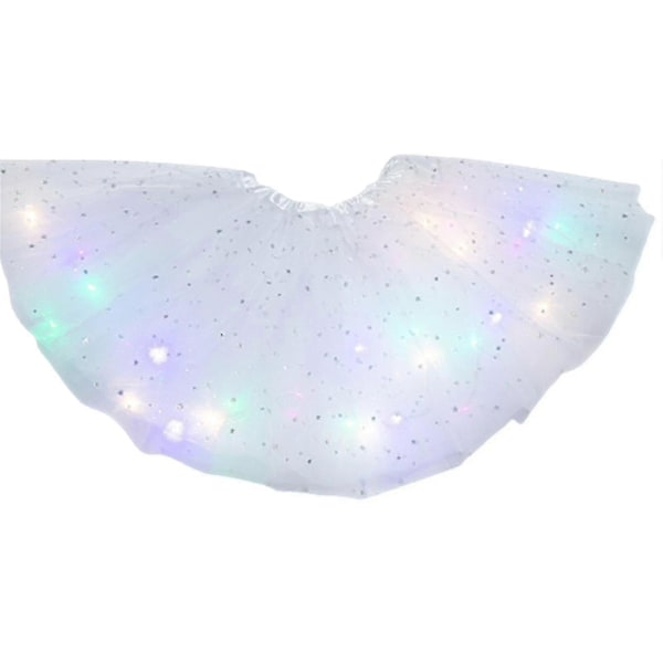 Piger Børn Neon LED Tutu Nederdel Fest Scene Danse Tøj Plisseret Lagdelt Tyl Lysende White