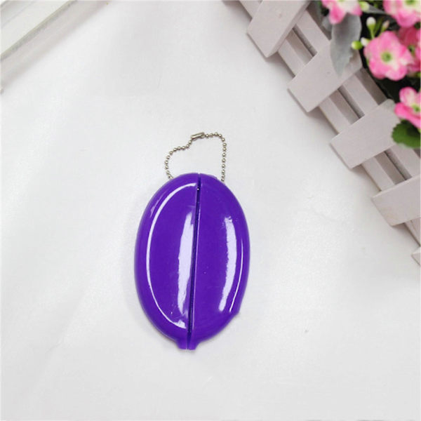 Pieni soikea kolikkokukkaro, jossa säilytetään kolikoita, minikolikkokukkaro, kolikkotelineet ketjulla miehille ja naisille Purple