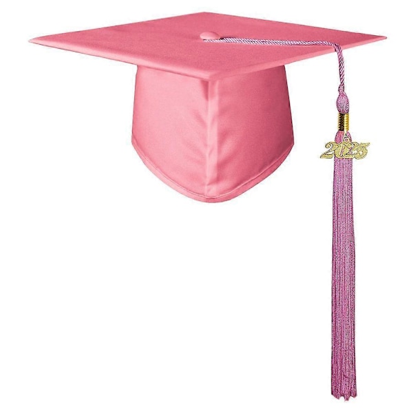 Matt Gradueringshatt for Voksne Unisex Justerbar Bachelorhatt med 2025-Charm Lange Dusker Gradueringsantrekk Bachelorhatt for College Gradueringsbilder Pa Pink