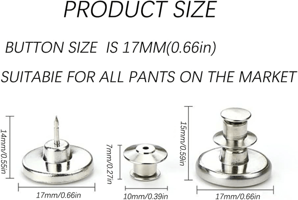 Avtakbare jeansknapper 10-pakning Sølv Perfect Fit Button Sølv