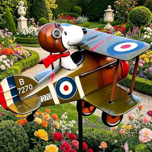 Trädgårdsvindflöjel med Snoopy Pilot Design & Propellerrotation - Perfekt Uteplatsdekoration