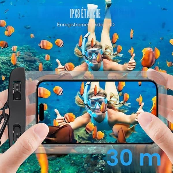 2-i-1 sett med vanntett telefonveske, 2 IPX8 vanntette telefonetuier og 1 vanntett pose med stropp, opptil 7,2\"