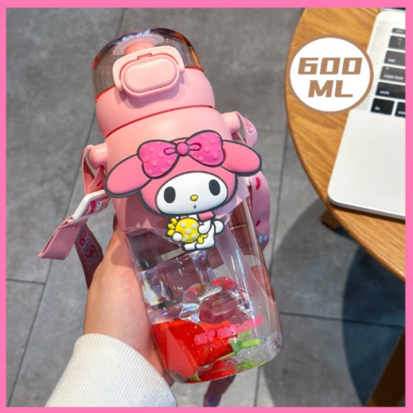600ml Anime Sugerørskop Kawaii Kuromi Cinnamoroll Melody Børns Vandflaske Sports Te Kaffe Kop Køkkenudstyr Piger Gave My Melody
