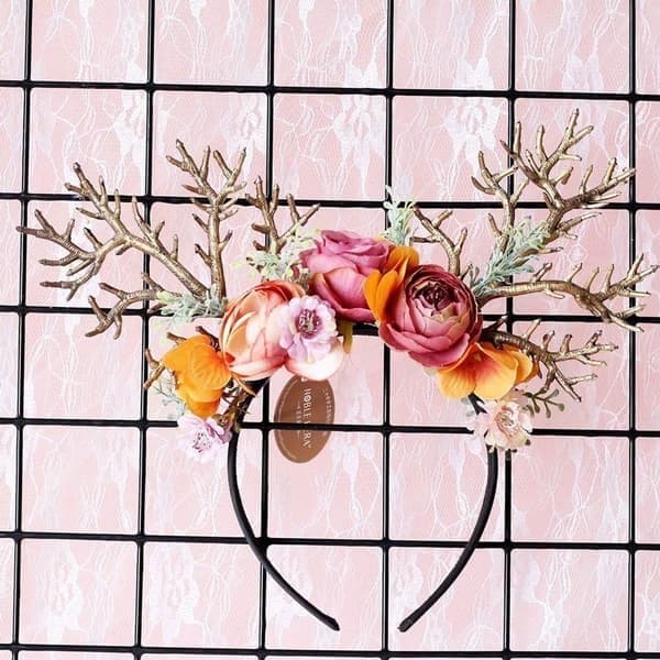 Amosfun Rensdyr Gevir Pandebånd med Blomster Julehår Tilbehør Elg Gevir