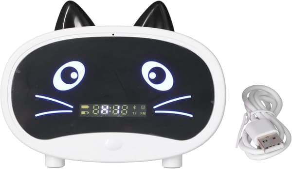 Bluetooth Klockradio, Multifunktionell Trådlös Väckarklocka Bluetooth Högtalare MP3-spelare, Söt Kattöredesign, Stöd för Bluetooth/Minneskortingång