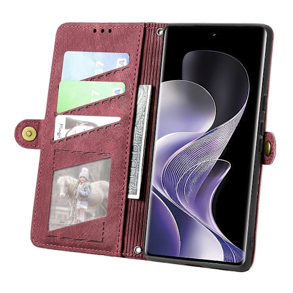 Väska med blixtlås för TCL 50 Pro NxtPaper 5G - Geometriska linjer i läder - Röd Multicolor Red