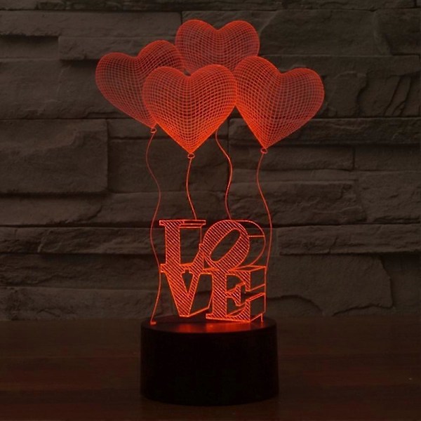 3D Illusion Kärlek Hjärta Form LED Nattlampa Färgrik Par Rum Bordslampa YGWL