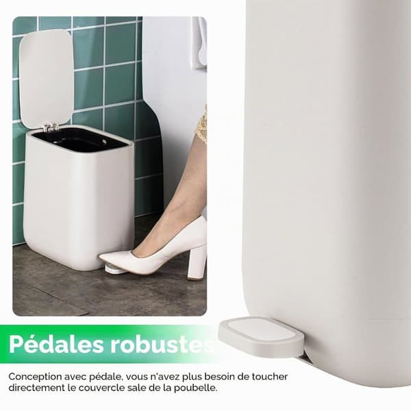 7L Pedalspand - Glat ABS - Blødt lukkende låg - Til badeværelse, køkken, kontor - Elfenben