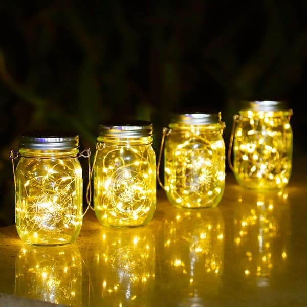 4 solcellehavelys - 20 LED vandtætte glaslygter til udendørs brug, Halloween, jul