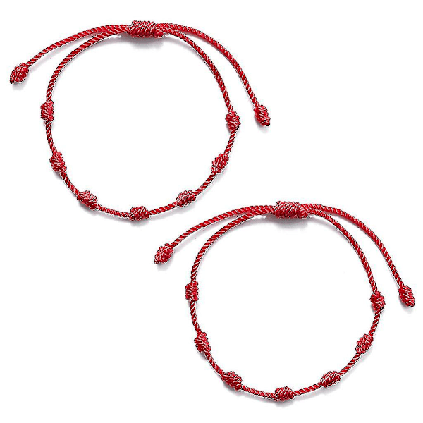 2 st 7 knutar Röd Tråd Armband för Skydd Onda Ögat Lycka Amulett för Framgång och Välstånd Vänskapsarmband A-YUHAO