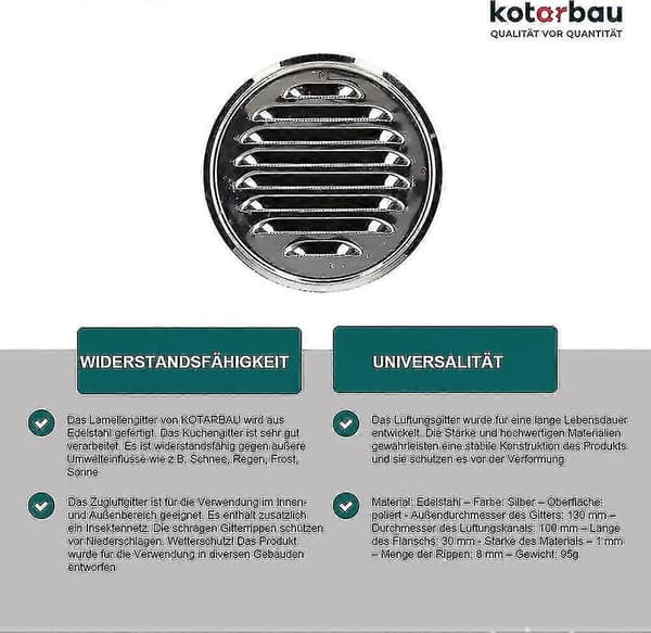Ventilationsrist Rund Rustfrit Stål 100 mm Med Skrueflange Insektbeskyttelse