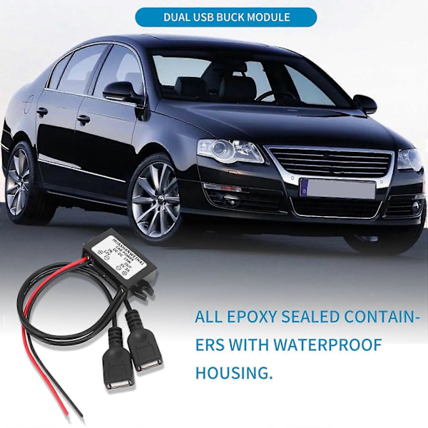 DC-omvandlare 12V till 5V 3A Dubbel 2 USB till Automatisk Regulator Spänningssteg
