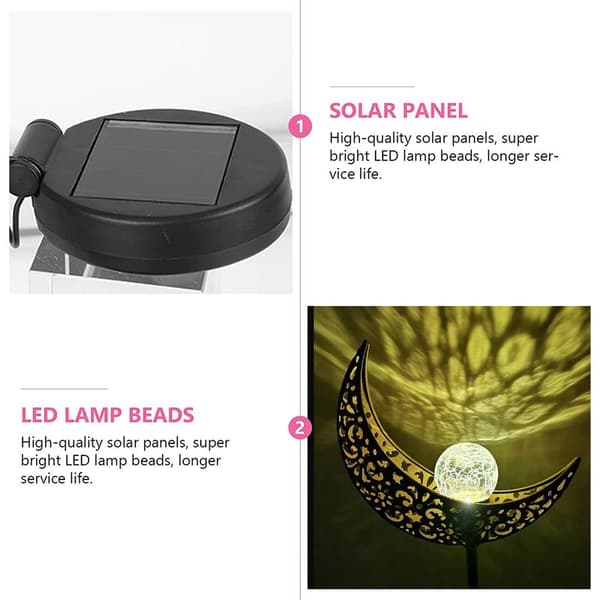 Udendørs solcelledrevet måneformet lampe og lanterne, havepynt i harpiks med solcellelampepæl