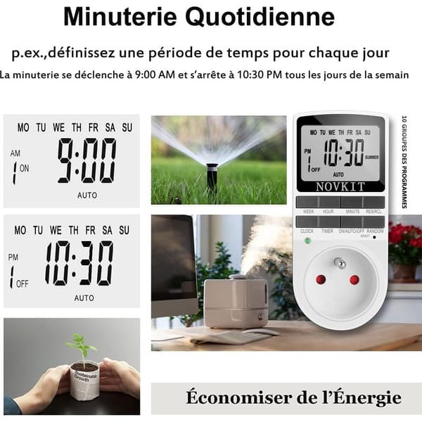 Digital stikdåse-timer, 10 daglige/ugentlige programmer med tyverisikringstilstand og stor LCD-skærm, sparer elektricitet (2-pak)