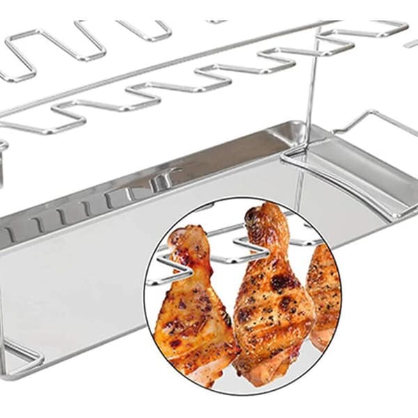 Kyllingelårstativ til grill, stegestativ, foldbart madlavningstilbehør i rustfrit stål til udendørs madlavning, have, camping, picnic