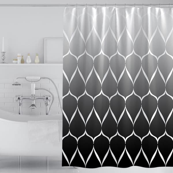 Bruseforhæng 180 x 180 cm, vandtæt og skimmelresistent polyester, bølgemønster, sort og hvid med farvegradient