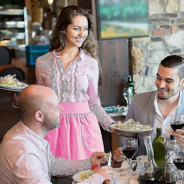 Midjeförkläde Kök Matlagning Restaurang 100% Bomull Bistro Halvförkläden Med Fickor För Flicka Kvinna A Pink