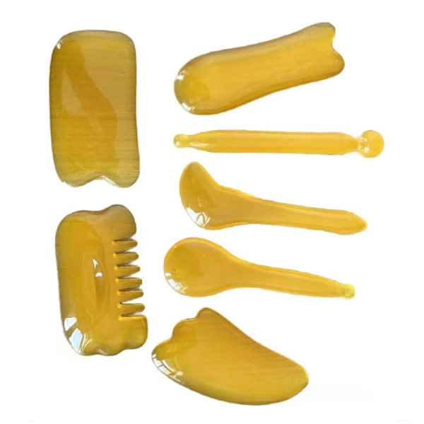 7 kpl Gua Sha -setti, Hartsi Gua Sha -setti kasvoille ja kaulan kivuille yellow