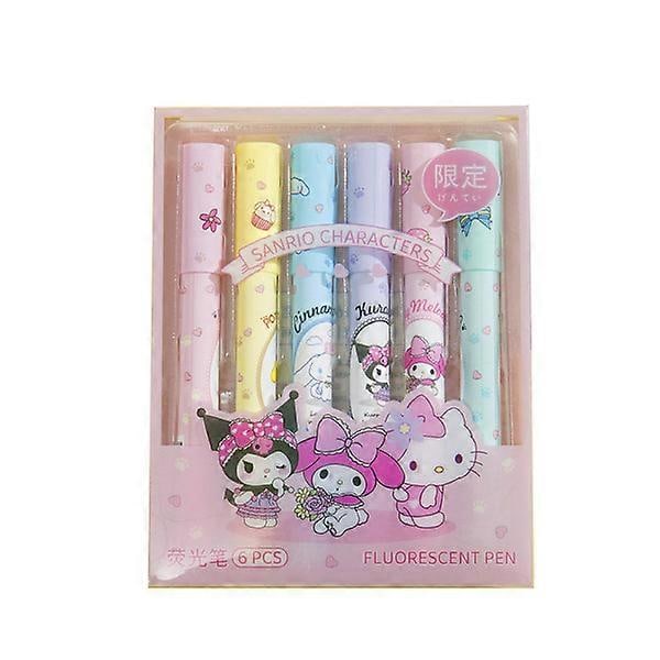 e Sanrio Highlighter 6-pack med högkvalitativa färgade pennor