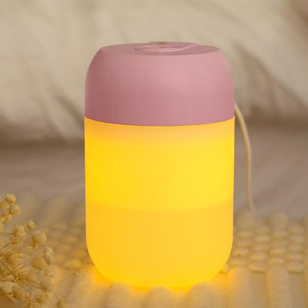 Mini Luftfukter for Hjemmet, Lydløs Selvlysende USB Luftfukter for Soverom, Egnet for Kontorer, Biler, Hus Pink